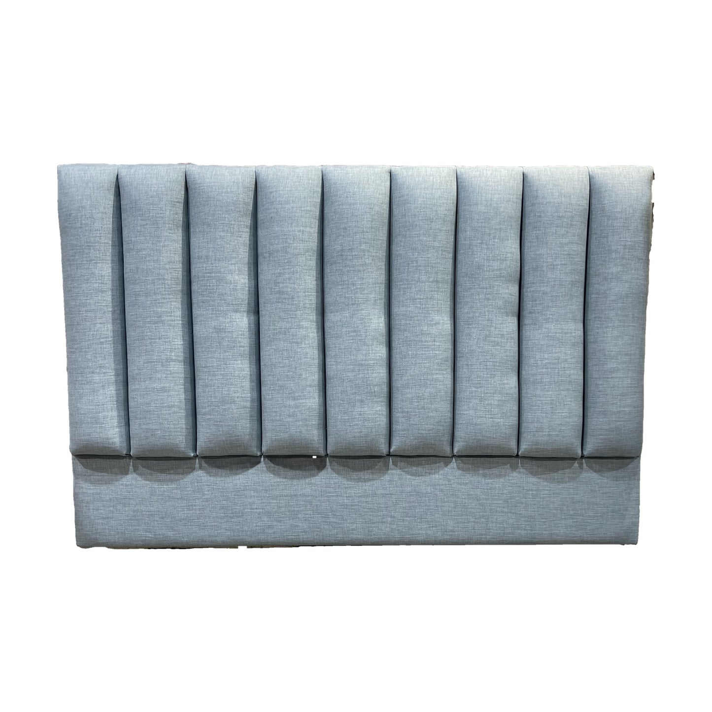 Panel Bed Head in blue fabric - front view, studio shot