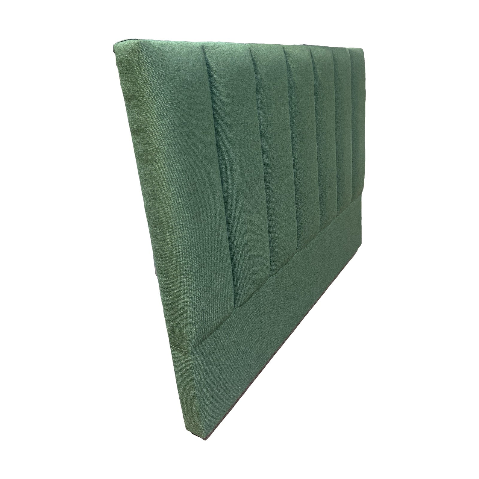 Panel Bed Head in green fabric - side view, studio shot